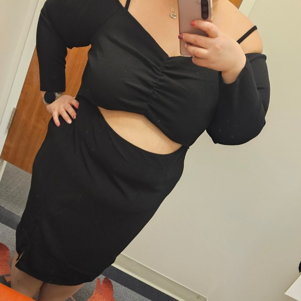 Addition Elle Black Ruched Off-the-Shoulder Bodycon Dress